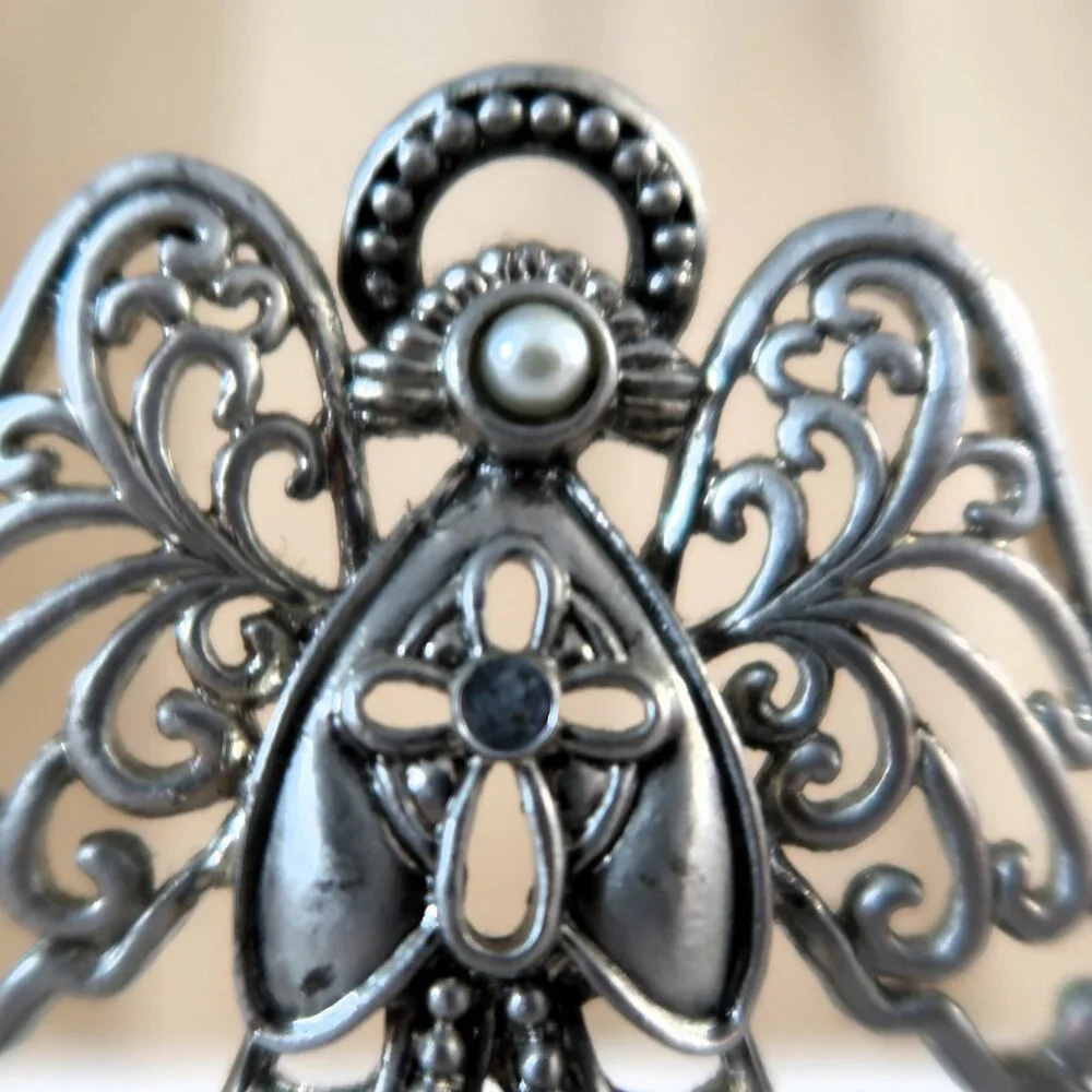 Vintage Silver Tone Metal Angel Tea Light Candle Holder Figurine - Picture 5 of 10